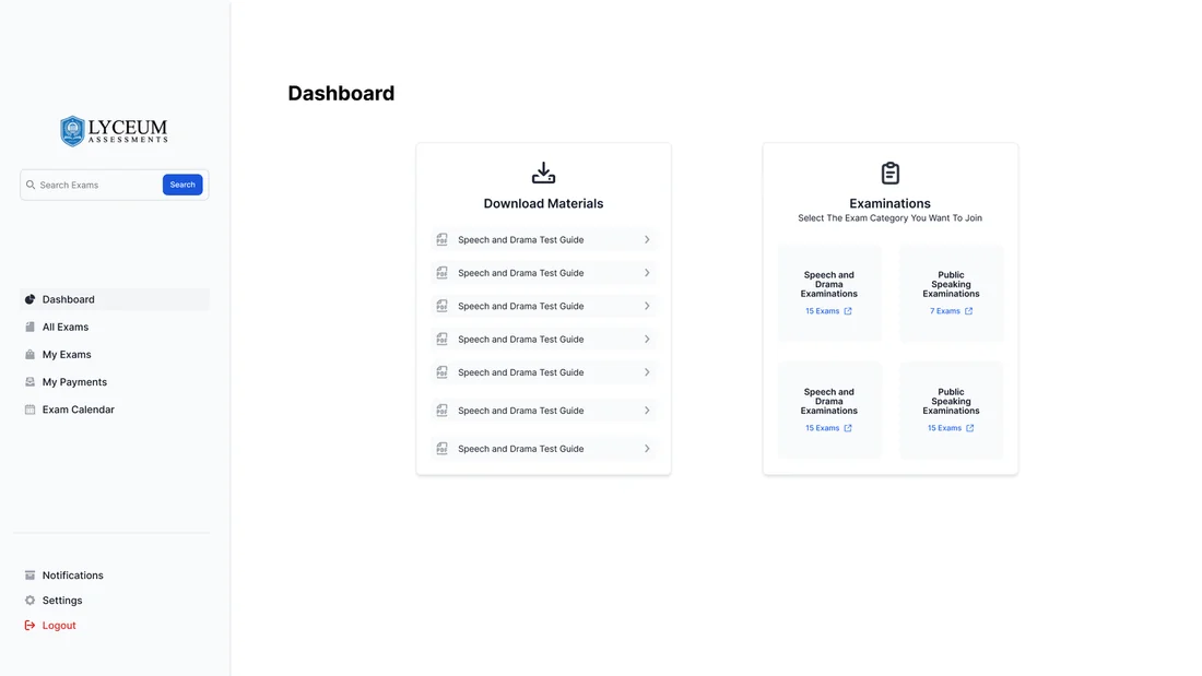 LYA Exam Portal - Student dashboard